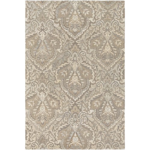 Charlton Home Barnhardt Oriental HandTufted Wool Cream/Taupe Area Rug